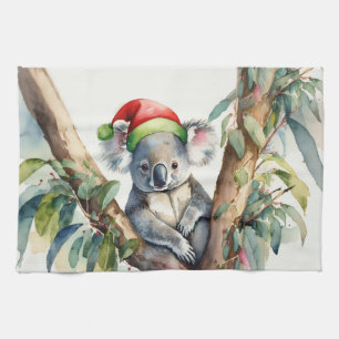Koala Santa Hat sitta i ett gumtree Kökshandduk