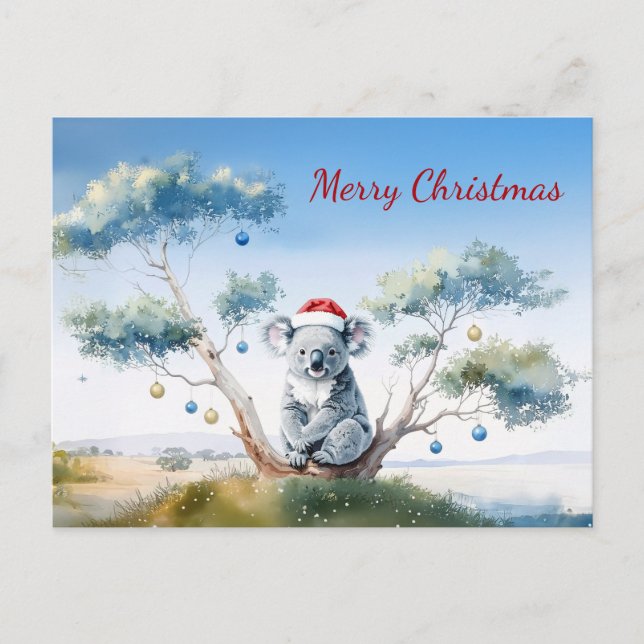 Koala sittande i ett gummiträd God Jul Helg Vykort (Framsida)
