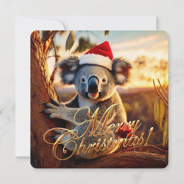 Koala sittande i Gumtree God Jul Julkort (Framsida)