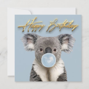 Koala som blåser en blå bubbelgum inbjudningar