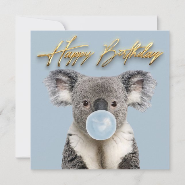 Koala som blåser en blå bubbelgum  inbjudningar (Framsida)
