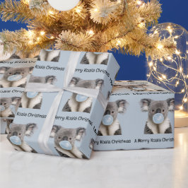 Koala som blåser en blå bubbelgum julhälsning presentpapper
