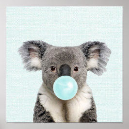 Koala som blåser en blå bubbelgummiposters poster