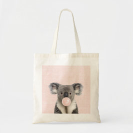 Koala som blåser rosa tuggummibubbla tygkasse