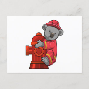Koala som brandman med brandpost vykort