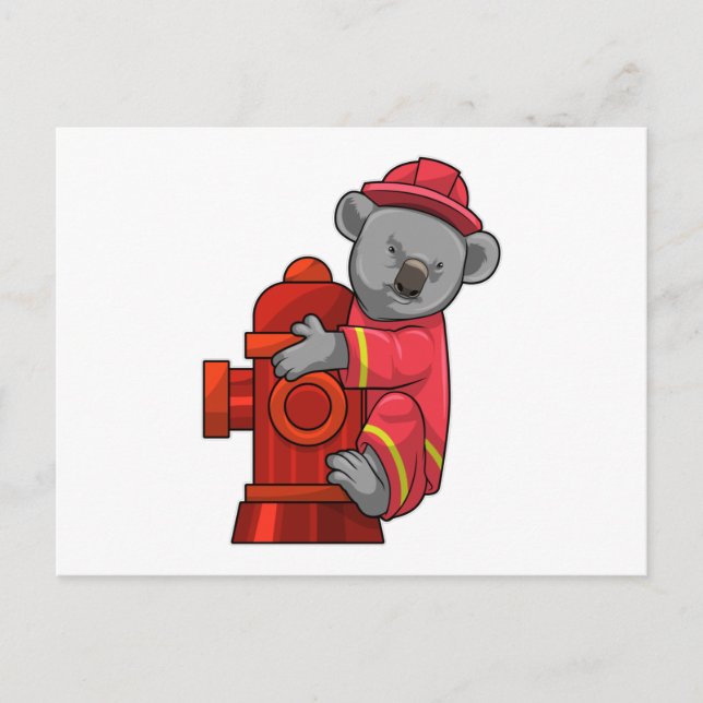 Koala som brandman med brandpost vykort (Framsida)