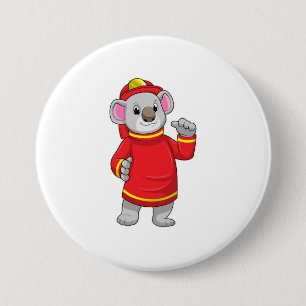 Koala som brandman med Helmet Knapp