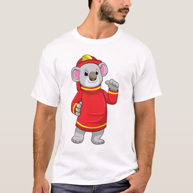 Koala som brandman med Helmet T Shirt (Framsida)