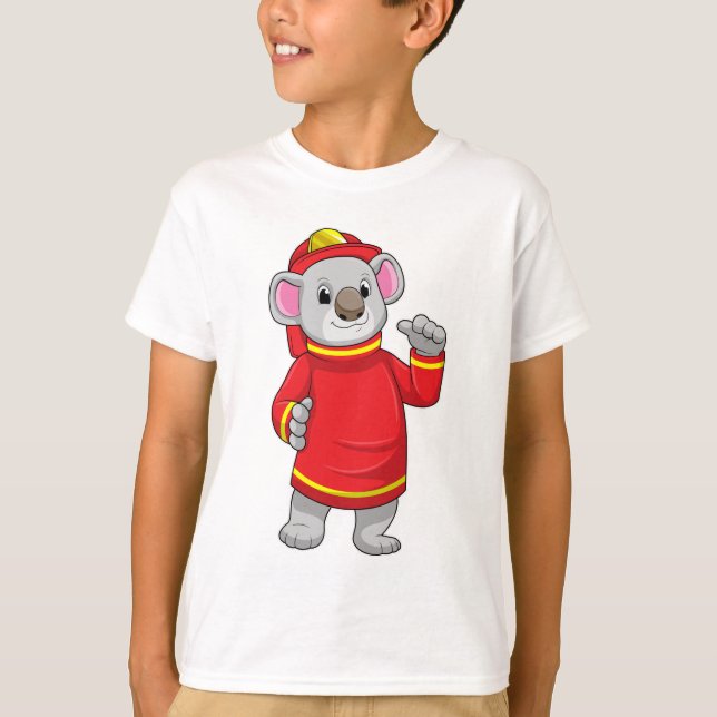 Koala som brandman med Helmet T Shirt (Framsida)
