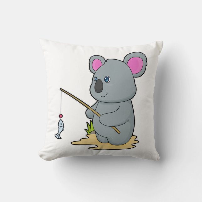 Koala som Fisher med fiskstavar och fisk Kudde (Framsida)