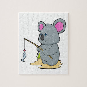 Koala som Fisher med fiskstavar och fisk Pussel