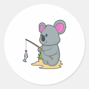 Koala som Fisher med fiskstavar och fisk Runt Klistermärke