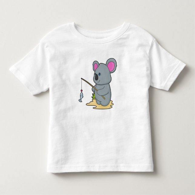 Koala som Fisher med fiskstavar och fisk T Shirt (Framsida)