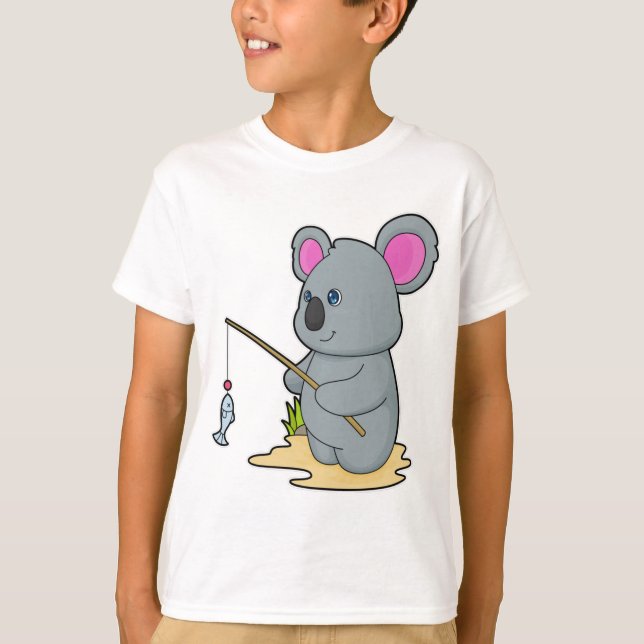 Koala som Fisher med fiskstavar och fisk T Shirt (Framsida)