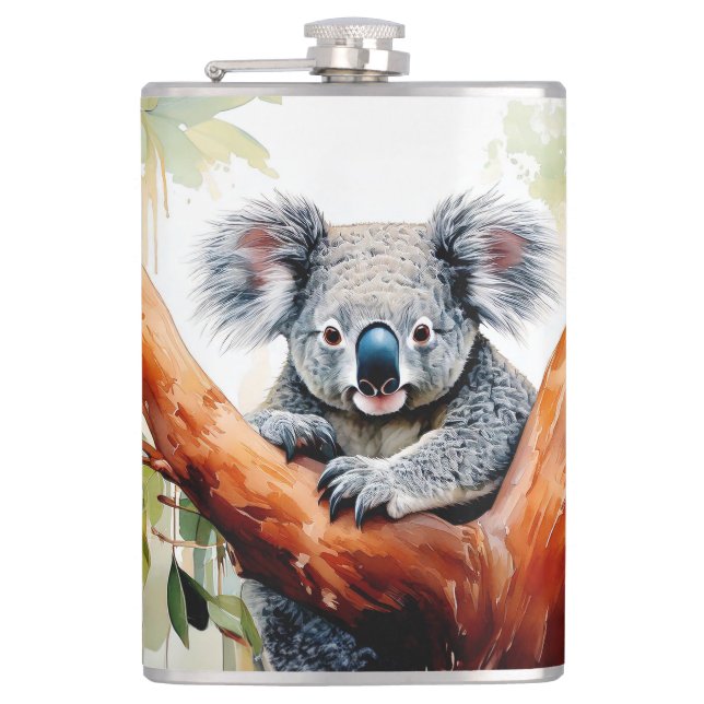 Koala som sitter i ett gummiträd fickplunta (Framsidan)