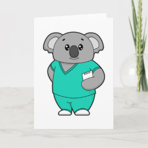 Koala som sjuksköterska med anteckningsblock kort