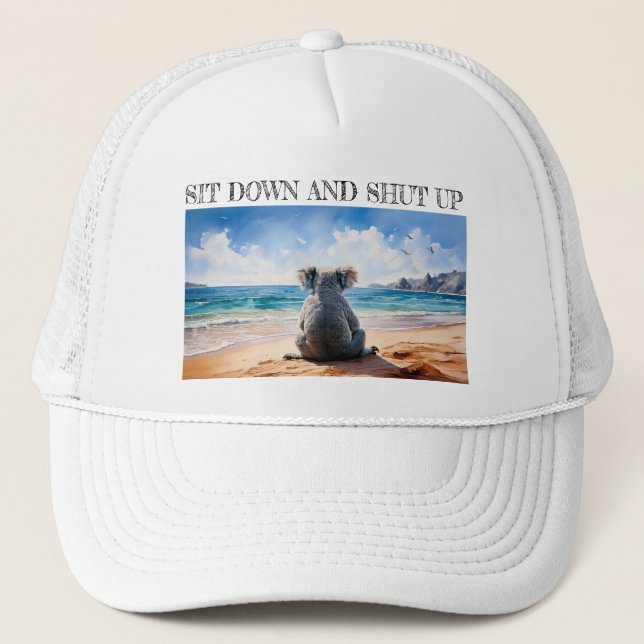 Koala som tittar på havet Sitt ner och Tigga Keps (Framsida)