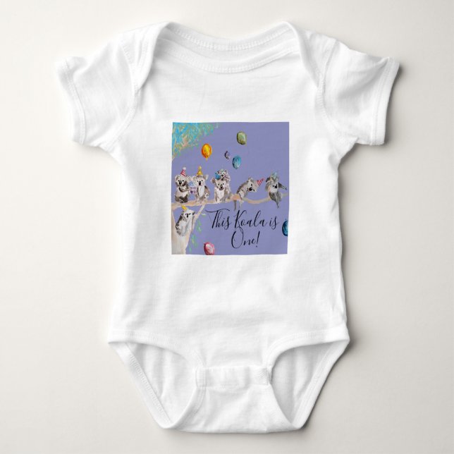 Koala Söt Första Födelsedag Pastell Lila Akvarell T Shirt (Framsida)