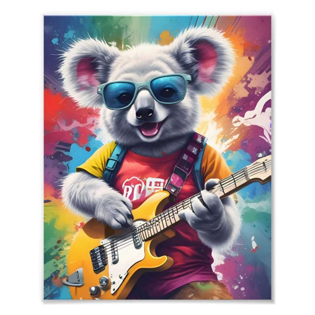 Koala spelar gitarr, sten graffiti fototryck (Framsidan)