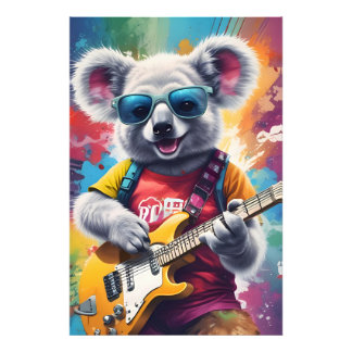 Koala spelar gitarr, sten graffiti fototryck