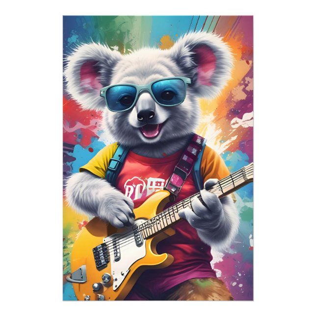 Koala spelar gitarr, sten graffiti fototryck (Framsidan)