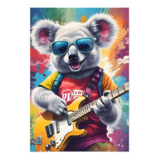 Koala spelar gitarr, sten graffiti fototryck