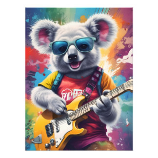 Koala spelar gitarr, sten graffiti fototryck