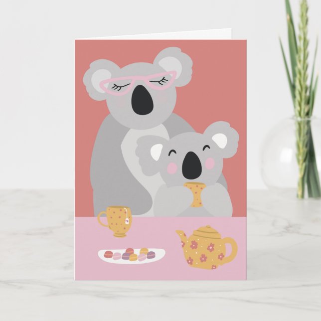 Koala Tea Time Cute Mors dag Greeting Card Kort (Framsida)