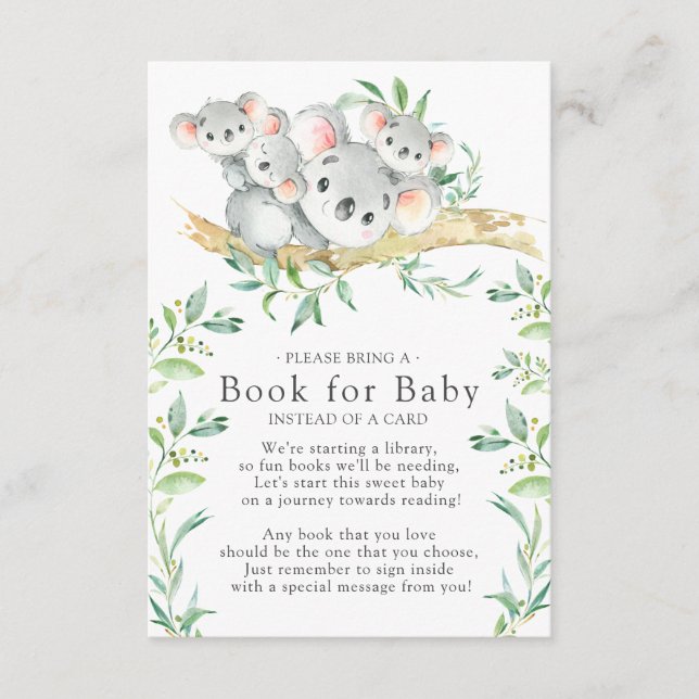 Koala Triplets Baby Shower Bok för Baby Card Tilläggskort (Framsida)