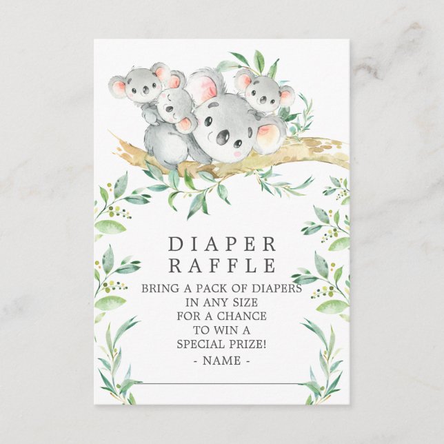 Koala Triplets Baby Shower Diaper Raffle Biljett Tilläggskort (Framsida)