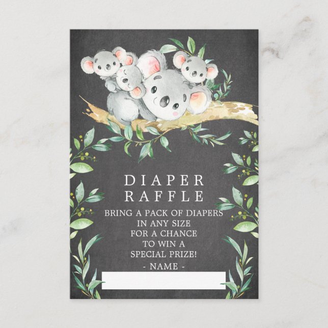 Koala Triplets Baby Shower Diaper Raffle Biljett Tilläggskort (Framsida)