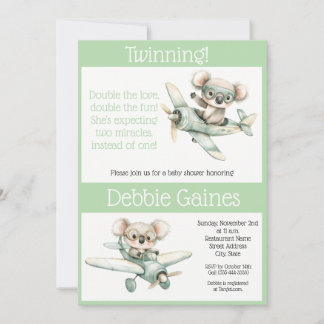 Koala Tvilling Bebis Shower Inbjudan | Könsneutral