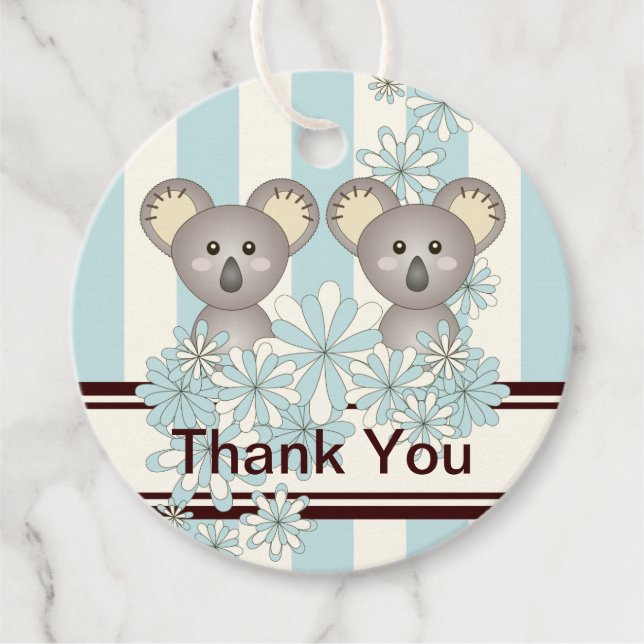 Koala Twin Boy Shower / Birthday Tack Gåvor Etiketter (Framsida)