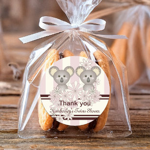 Koala Twin Girl Baby Shower / Birthday Tack Runt Klistermärke