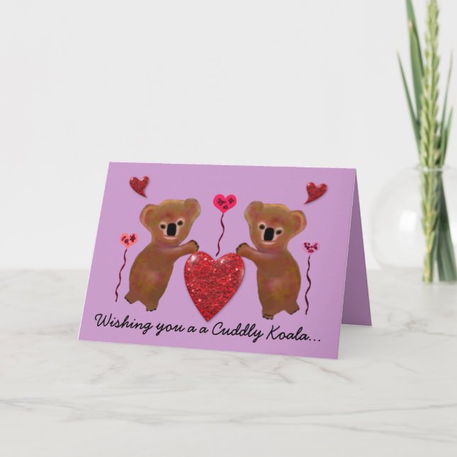 Koala Valentine Hearts Cards Helgkort (Framsida)