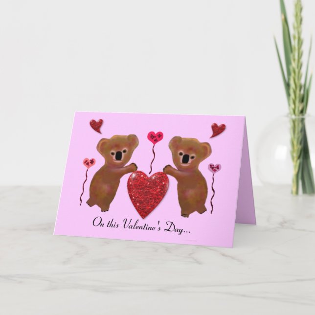 Koala Valentine Hearts Cards Helgkort (Framsida)