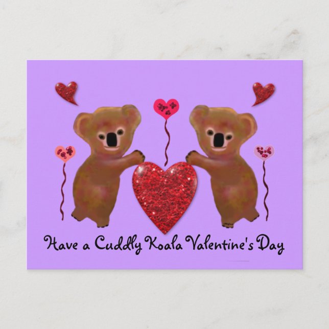 Koala Valentine Hearts Postcards Helg Vykort (Framsida)