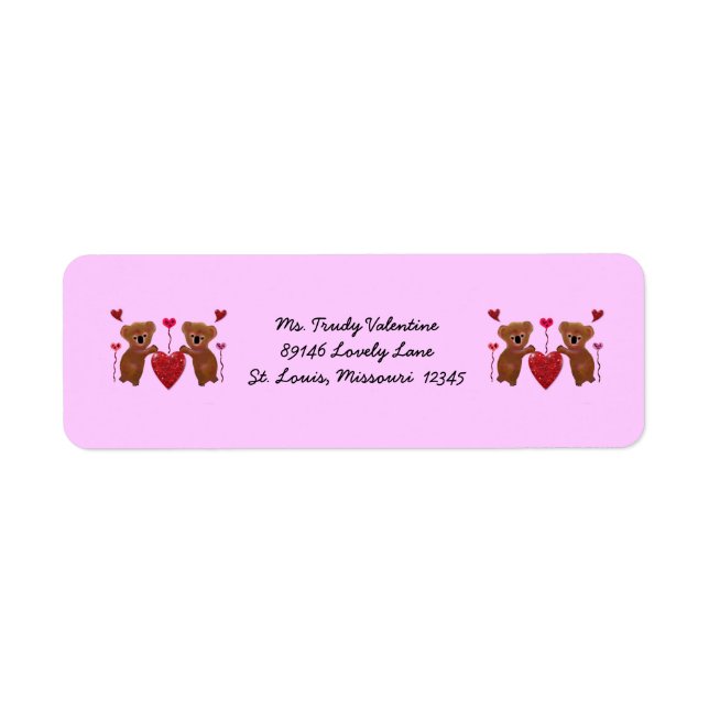 Koala Valentine Hearts Returetiketters Returadress Etikett (Framsidan)