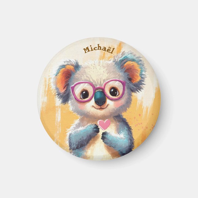Koala Valentine's Day Heart Badge Kids School  Magnet (Framsidan)