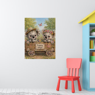Koala vänner delar lyckliga dagar i blommor poster