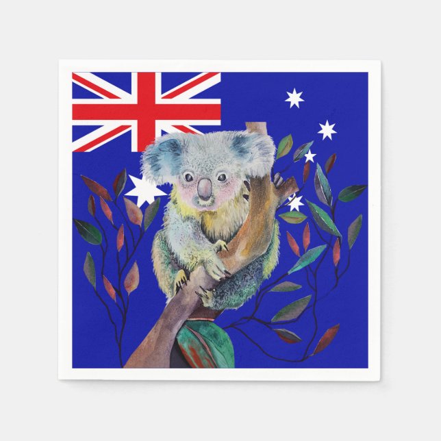 Koala vattenfärgad gum träd australiska flagga pappersservett (Framsidan)