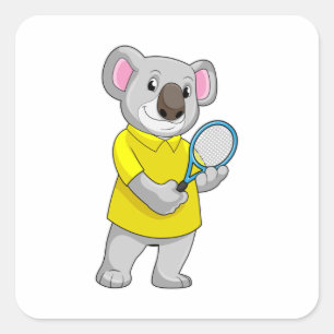 Koala vid Tennis med tennis racket Fyrkantigt Klistermärke