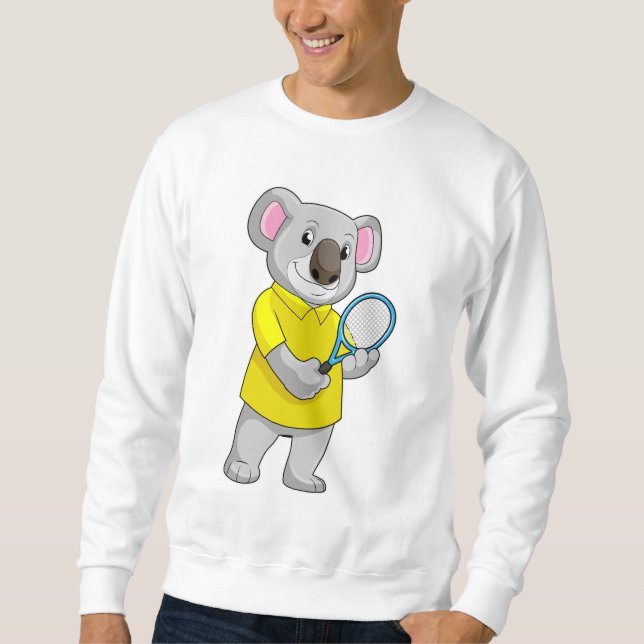 Koala vid Tennis med tennis racket Lång Ärmad Tröja (Framsida)