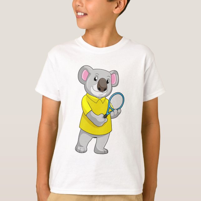 Koala vid Tennis med tennis racket T Shirt (Framsida)