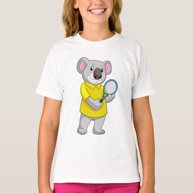 Koala vid Tennis med tennis racket T Shirt (Framsida)