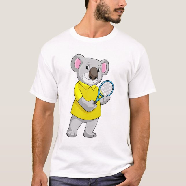 Koala vid Tennis med tennis racket T Shirt (Framsida)
