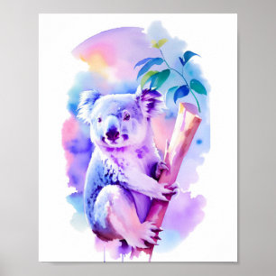 Koala Watercolor Porträtt 1 Helgdag vykort Poster