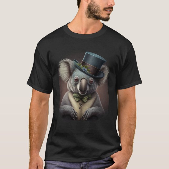 Koala Wearing Fancy Top Hat T Shirt (Framsida)
