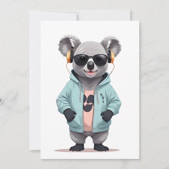 Koala Wearing Hoodie Funny Coola Animal Character Inbjudningar (Framsida)