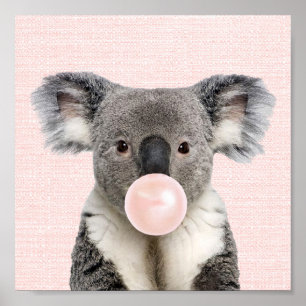 KOALABÄR PUSTAR UT RÖS BUBBELGUMMIAFFISCH POSTER